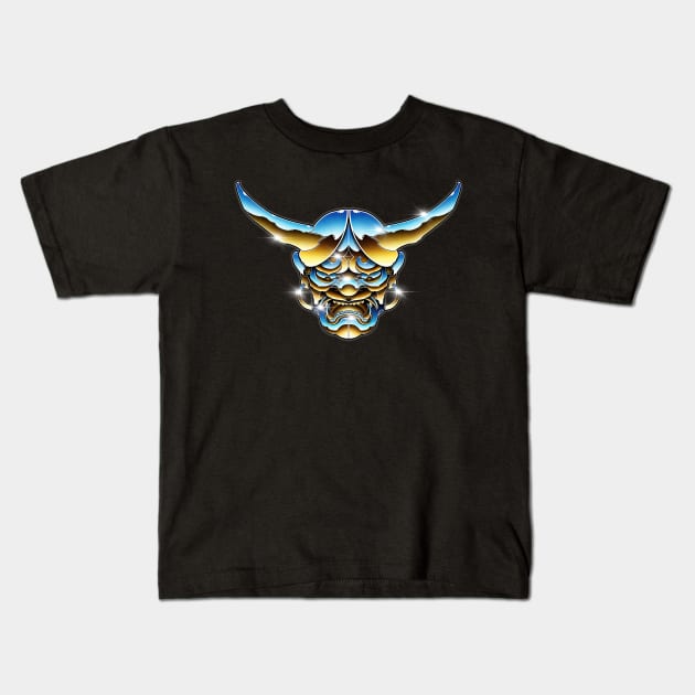 Chrome Hannya Mask Kids T-Shirt by KealytronArt